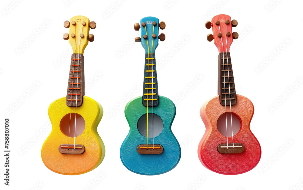 Fototapeta premium Toy Guitars Galore isolated on transparent Background