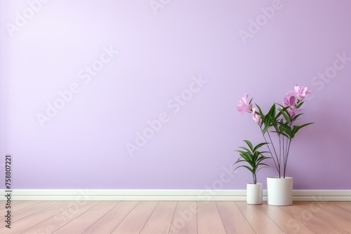 Wallpaper Mural A mock up of a lilac minimalist wall background. Plant pot and wood flooring Torontodigital.ca