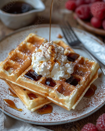 A delicious serving of waffles on a plate