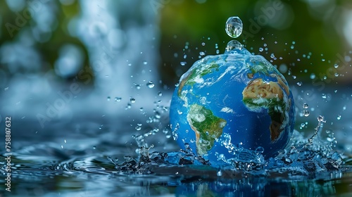 Water droplets forming the shape of continents on a globe  emphasizing the interconnectedness of water resources worldwide  Global water awareness concept