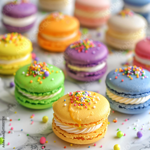 Colorful macarons cakes. Small French cakes
