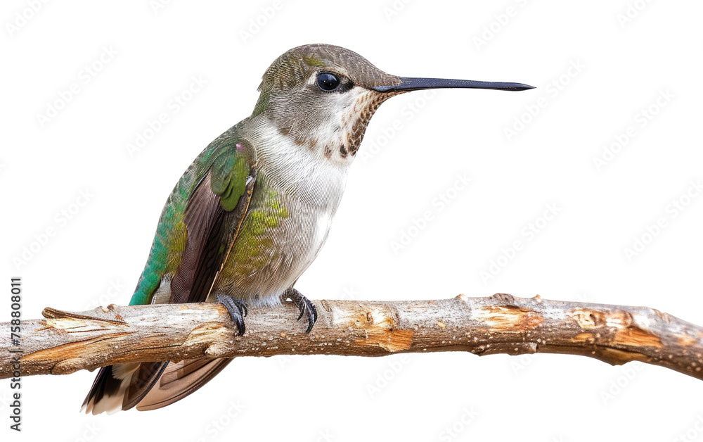 Fototapeta premium Branch-Perched Hummingbird isolated on transparent Background