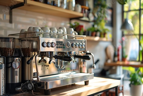 Professional coffee machine in a modern cafe setting with natural light © Georgii
