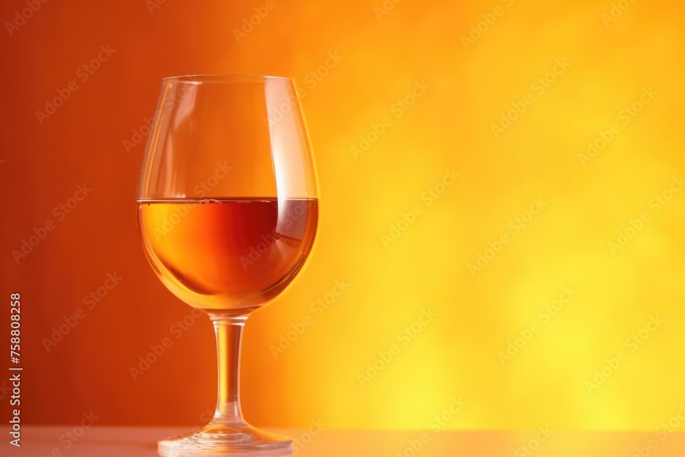 Radiant glass of Georgian amber wine with a warm, glowing background. Traditional Georgian Amber Wine
