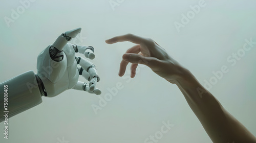 Synergie innovante : l'IA et les mains humaines s'unissent sur une connexion réseau Big Data, embrassant la science, la technologie de l'intelligence artificielle et le progrès futuriste