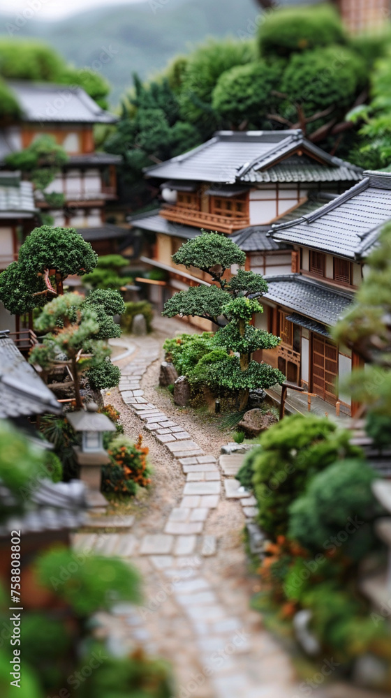 日本風の家屋のジオラマ