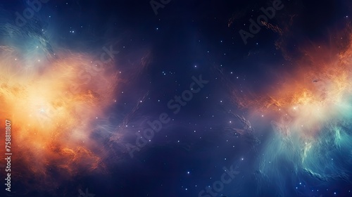 Fire in the Sky. Nebula Space, Blue and Orange light Glowing Smoke, Dramatic Sky, Colorful fantasy Background. © DreamStock