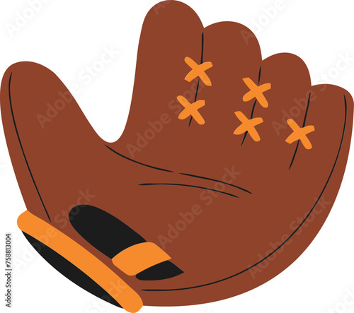 baseball glove mitt flat vector illustration on transparent background