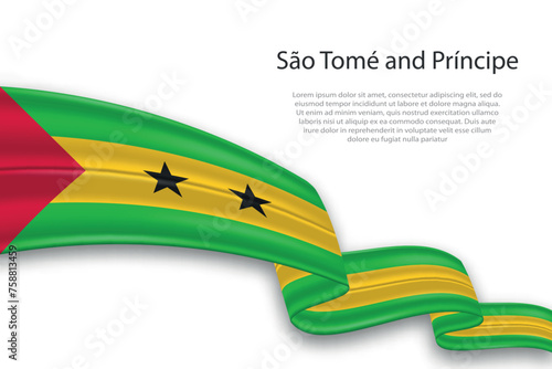 Abstract Wavy Flag of Sao Tome and Principe on White Background