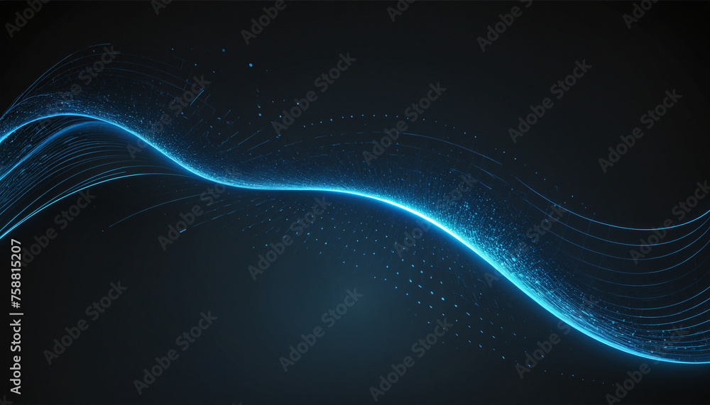 abstract curve line digital technology graphics background digital data information in audio curve line form dark background blue colour tone - obrazy, fototapety, plakaty 