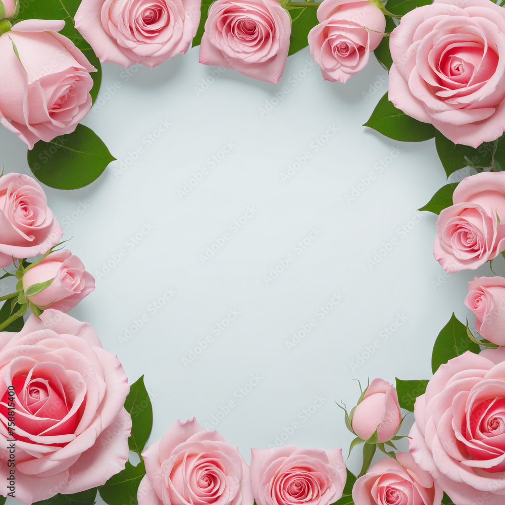 Beautiful roses Frame square flowers in circle