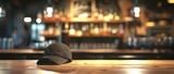 black cap on a wooden bar counter mockup Generative AI