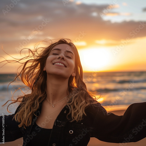 Joyful Woman Enjoying Backlit Outdoor Portrait Photography © Lucas