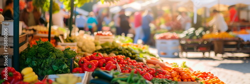 eco-conscious background featuring a bustling farmers' market with fresh produce, local goods, and reusable packaging, promoting sustainable and community-supported agriculture. photo