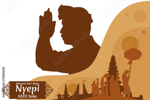 Indonesian translate: Happy Nyepi Day, Vector Illustration. Suitable for greeting card, poster and banner