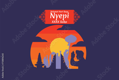 Indonesian translate: Happy Nyepi Day, Vector Illustration. Suitable for greeting card, poster and banner