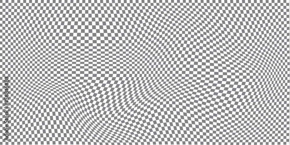Trendy checkered pattern, black and white distorted tiled grid. Wavy ...