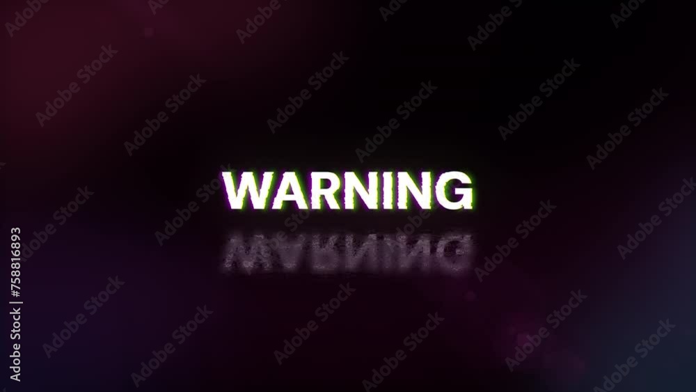 Warning text with screen effects of technological failures. Spectacular screen glitch with various kinds of interference Warning text with screen effects of technological failures. Spectacular screen glitch with various kinds of interference