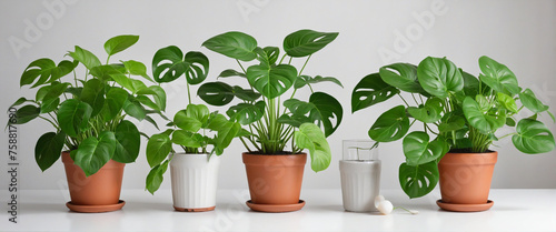 Set monstera trees have a newborn and three adult leaves