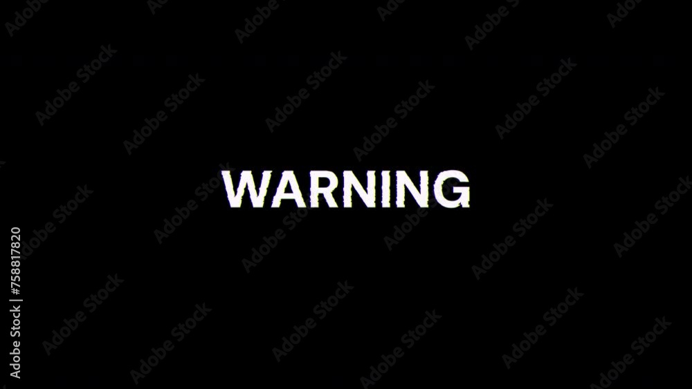 Warning text with screen effects of technological failures. Spectacular screen glitch with various kinds of interference Warning text with screen effects of technological failures. Spectacular screen glitch with various kinds of interference