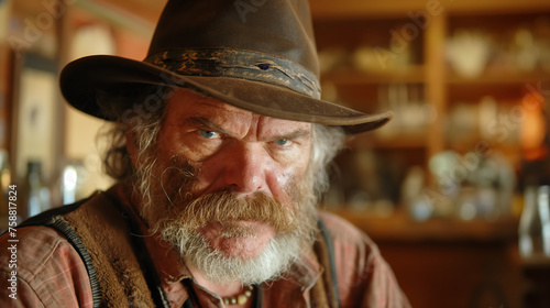 Weathered cowboy stares with intensity. © RISHAD