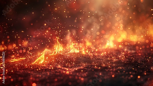 Inexpensive 3d modern illustration showing red fire sparks overlay effect, colorful campfire flames with ember particles floating in the air. Abstract magic glow, energy blaze and shine on a black