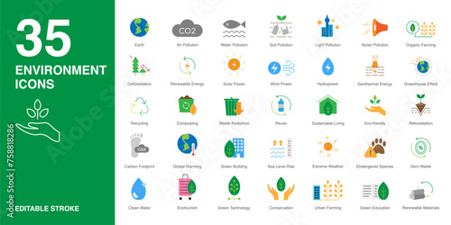 Environment icon set in color style. Environment simple  colorful style symbol sign for apps and website and infographic vector illustration. photo