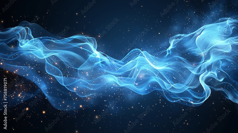 Isolated background with blue streams of fresh breeze flowing over it. Whirlwind effect, vortex light effect, modern realistic illustration. - obrazy, fototapety, plakaty 
