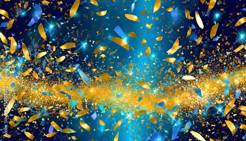 golden and blue light reflected and glittering confetti blue lights blue background background