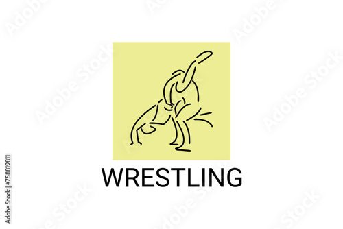 wrestling sport vector line icon. athlete fight with wrestling style sport pictogram, vector illustration.