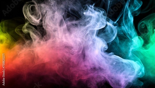 abstract background with bright smoke illuminated by multicolored neon light unusual colorful fume magic steam on a black background smoke fantasy pattern