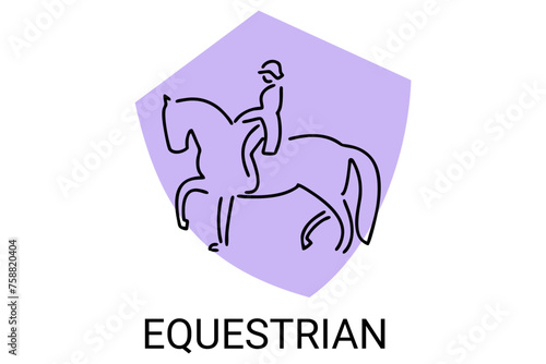 equestrian sport vector line icon. athlete riding a horse sport pictogram, vector illustration.