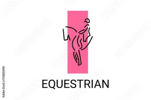 equestrian sport vector line icon. athlete riding a horse sport pictogram, vector illustration.