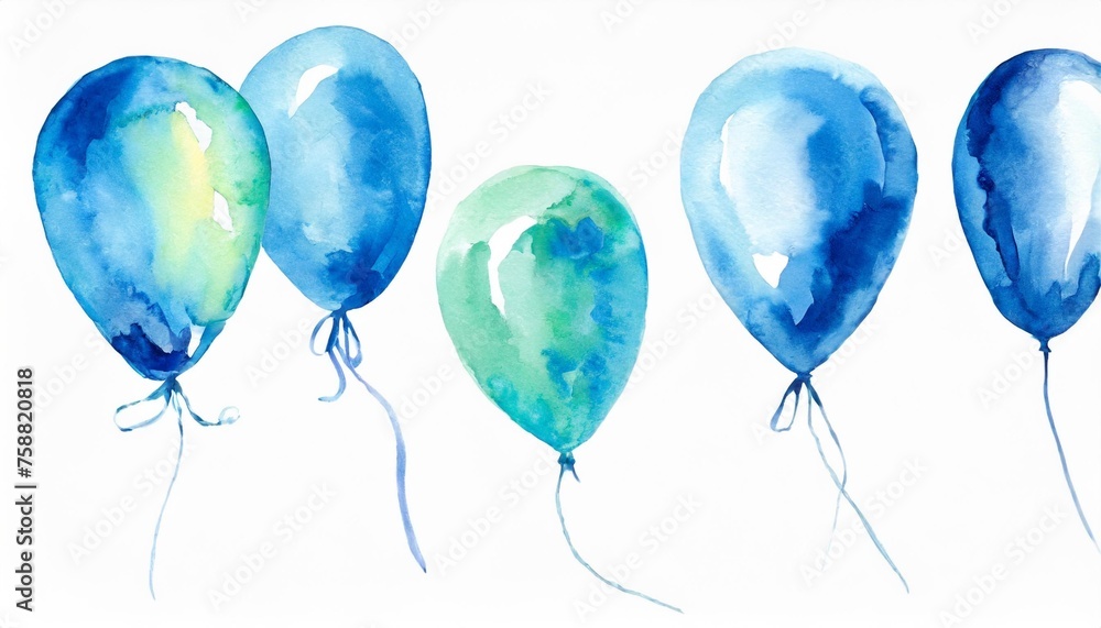 blue balloons watercolor illustration isolated on background