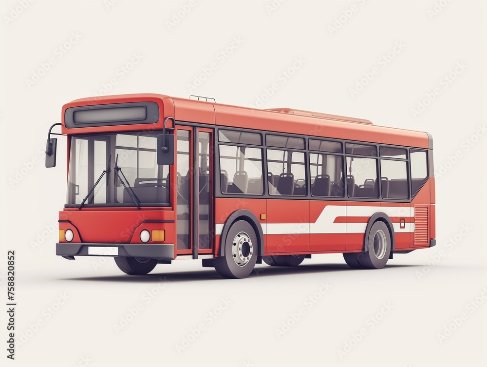 Urban red bus isolated on white background