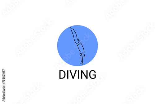 Diving (sport) vector line icon. swimmer with diving sport. sign. sport pictogram illustration