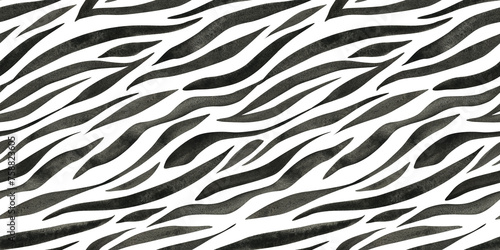 Zebra skin imitation watercolor seamless pattern. Stripy black and white print. Animal texture background for fabric, cards, covers, posters, invitations, scrapbooking, packaging papers