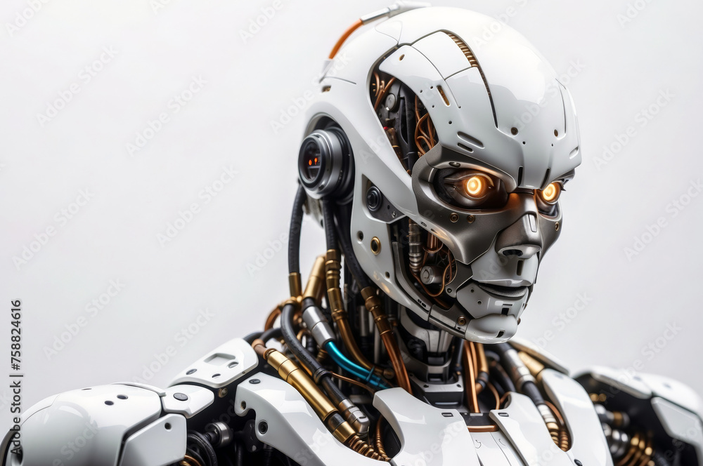 Robot portrait on isolated background technology concept.
Robot portrait on isolated background technology concept.