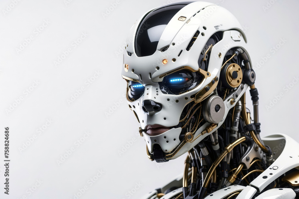 Robot portrait on isolated background technology concept.
Robot portrait on isolated background technology concept.