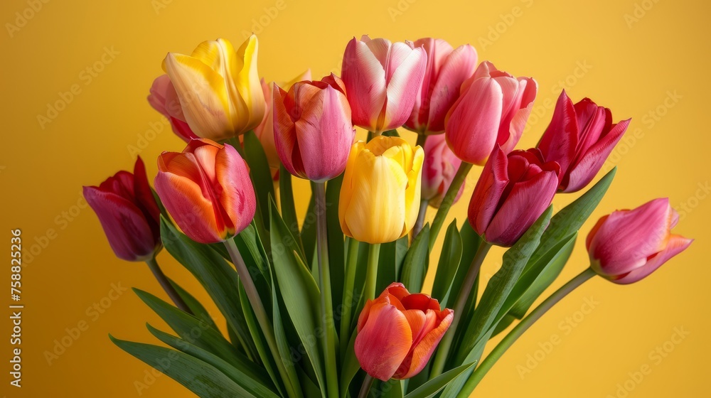 Bouquet of tulips flowers on yellow background Bouquet of tulips flowers on yellow background