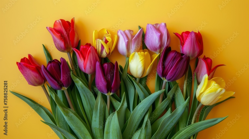 Bouquet of tulips flowers on yellow background Bouquet of tulips flowers on yellow background