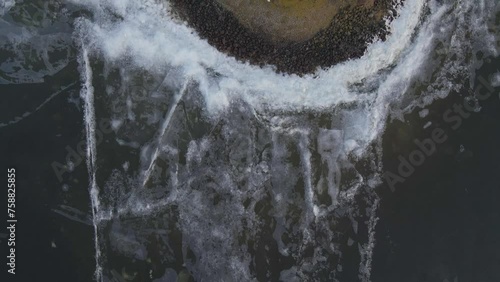 Aerial view of abandoned war bunker during winter, kornwerderzand, Netherlands photo