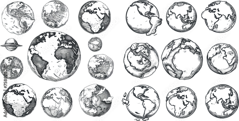 Vetor de Hand drawn earth lands, doodle world map with continents and ...