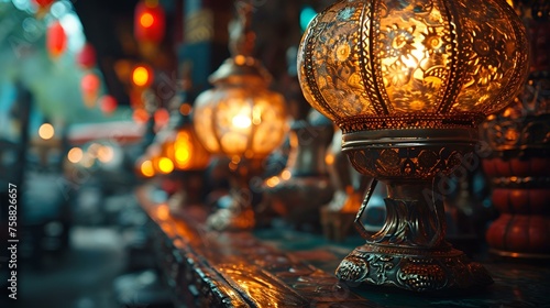 Muslim holiday Ramadan background with eid lantern or lamp

