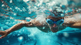 Man Swimming With Goggles in Pool