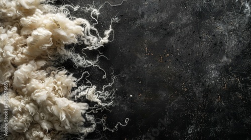 A solitary, dark backdrop showcasing plush sheep wool white wool and space, Generative AI.