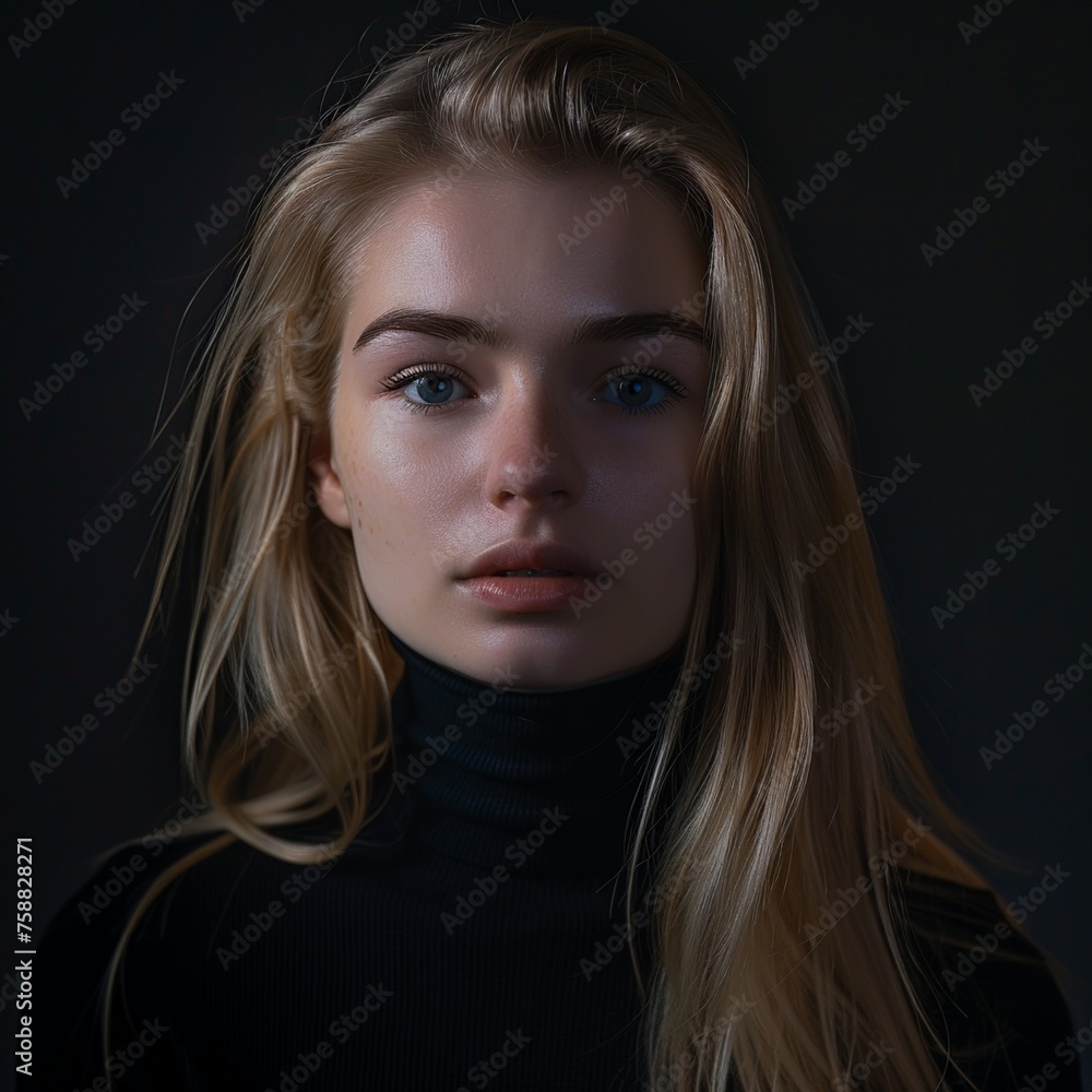 Captivating skincare portrait of a 20-year-old fair-skinned European model, featuring blond hair against a soft backdrop, enhanced with a luminous filter effect and ambient studio lighting, all render Captivating skincare portrait of a 20-year-old fair-skinned European model, featuring blond hair against a soft backdrop, enhanced with a luminous filter effect and ambient studio lighting, all render
