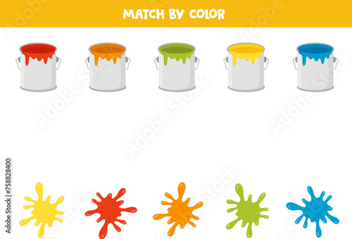 Color matching game for preschool kids. Match paint cans and blobs of paint by colors.