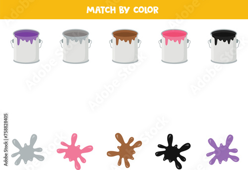Color matching game for preschool kids. Match paint cans and blobs of paint by colors.