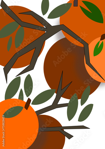 Simple Vector wallpaper consisting of nature , plants, branches and oranges as a simple background.